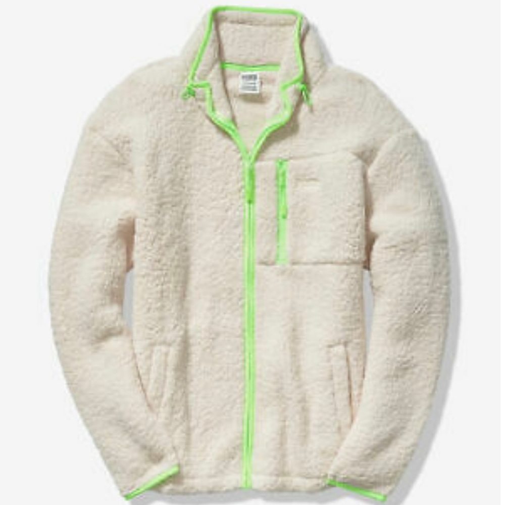 Victoria's Secret PINK Frosted Neon Trim Sherpa Full Zip Jacket